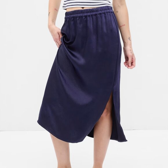 Gap satin midi skirt, navy blue, size PXS, NWT - Picture 4 of 10